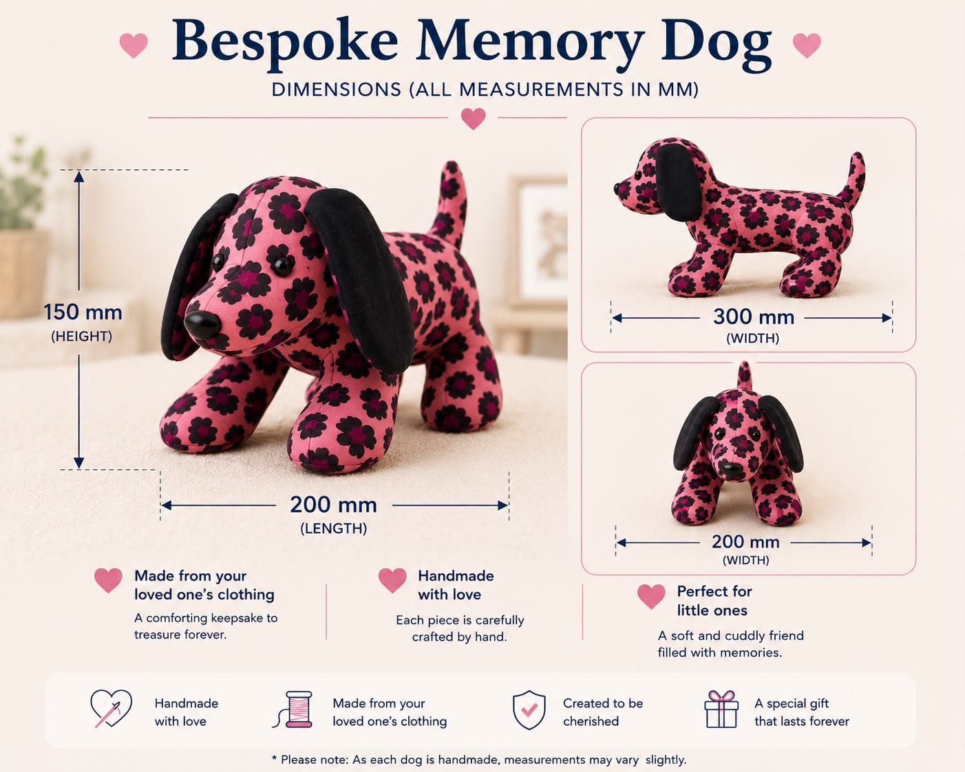 Bespoke Memory Dog dimensions diagram